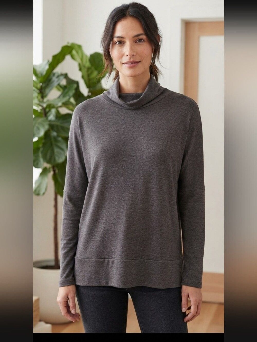 Ransom Women's Gray Drop Shoulder Turtleneck Top Size Medium